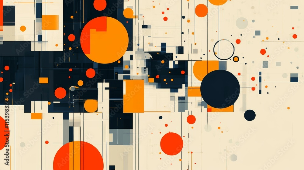 Poster abstract digital artwork featuring circular and square shapes in vibrant colors with a modern design