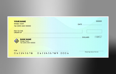 Gradient blank check template, blank check, bank cheque design, vector format