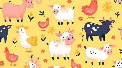 Obraz premium Cheerful farm animals seamless pattern.