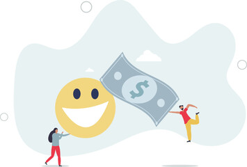 Money can buy happiness, philosophy or life success dilemma, financial goal vs work life balance and enjoy life concept.flat characters.