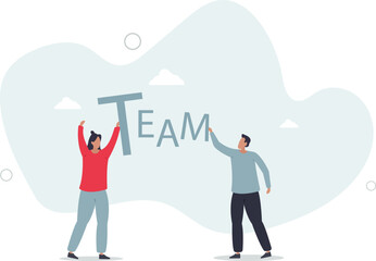 Team working together to win business success, teamwork, cooperation or collaboration,flat characters.
