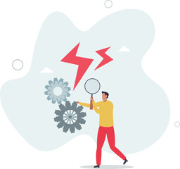 Analyze problem to fix the process, solving business issue for smooth workflow, project management or development concept.flat characters.