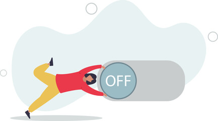 Switch off or turn off setting preference, analytics control panel or power shutdown electricity,flat characters.