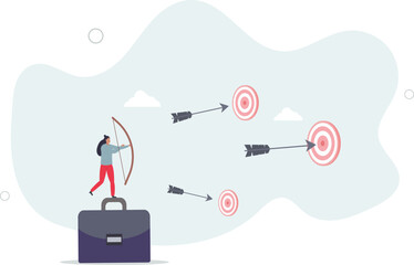 Multitasking or multiple purpose strategy, aiming for many targets or goal,flat characters.