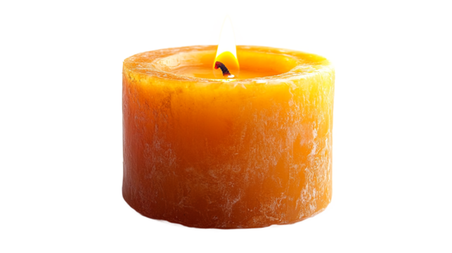 A yellow candle with white wax.