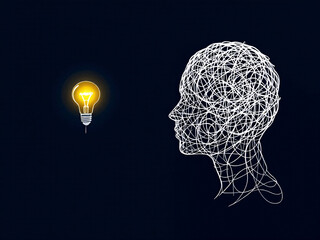 A glowing lightbulb next to a scribbled brain silhouette, symbolizing a bright idea or inspiration.