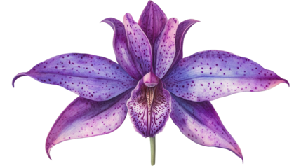 A purple flower with six petals on a green stem.
