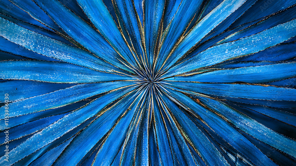 Poster abstract blue feather design, radiating pattern, a captivating abstract image showcasing a radiating