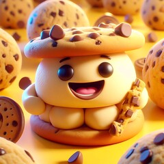 Naklejka premium chocolate chip cookies Sandwich ice cream of vanilla flavor Delicious homemade dessert photography