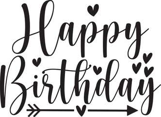 Happy Birthday typography design on plain white transparent isolated background for card, shirt, hoodie, sweatshirt, apparel, tag, mug, icon, poster or badge