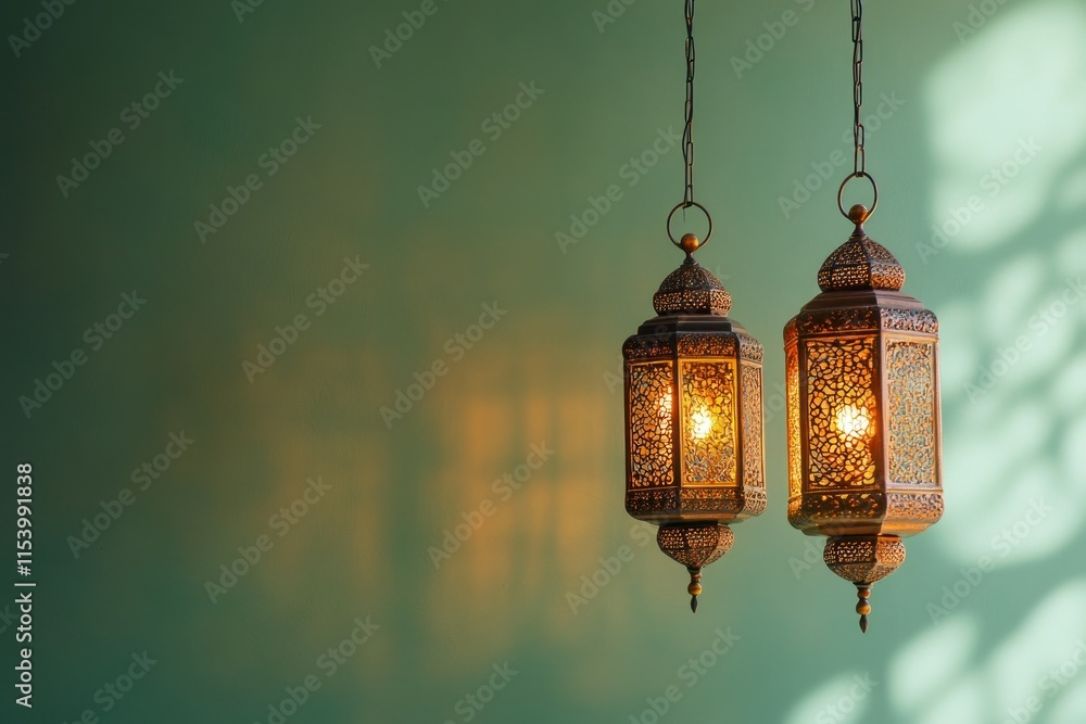 Poster graceful lanterns casting warm light in a simple setting