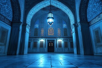 Obraz premium Exquisite Blue Mosque Interior with Illuminated Details