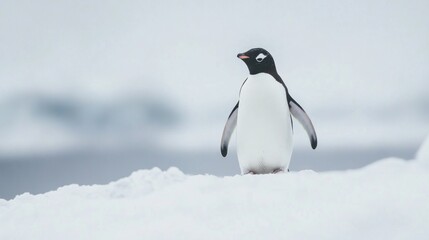 Naklejka premium Gentoo penguin standing on snow in Antarctica.