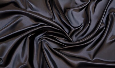 Fototapeta premium Deep black satin fabric with soft ripples, shiny and reflective texture, dramatic and moody texture background