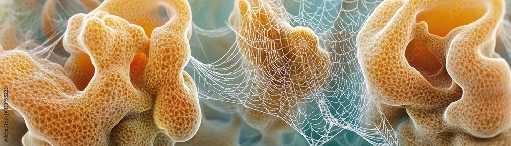 Poster close-up of coral structures with intricate web-like patterns.