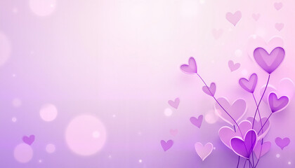Purple background with glowing heart shapes and bokeh
