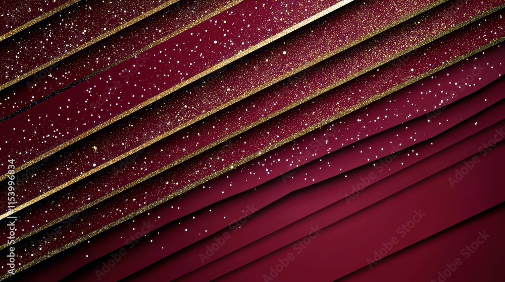 Poster abstract design featuring elegant layered textures in deep red with sparkling gold accents creating 