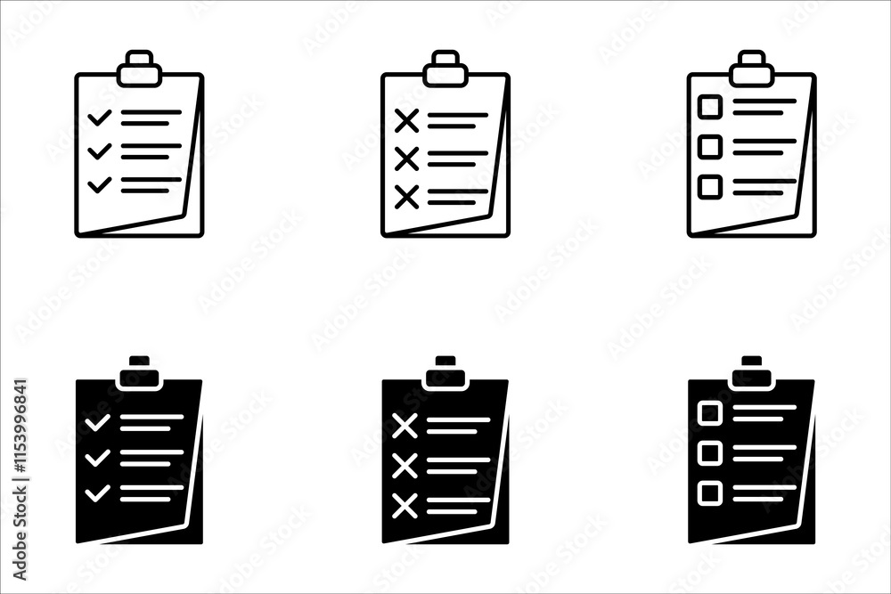 Poster checklist on board line icons. set of clipboard or document for note outline icon. business schedule