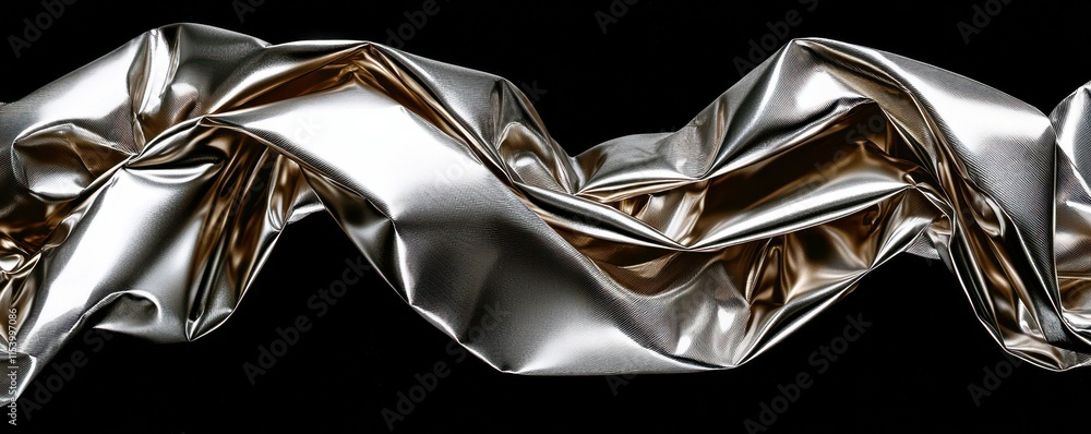Aufkleber shimmering silver and gold foil fabric folded creatively with dark background for textures and abstr