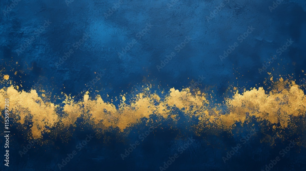 Poster elegant blue and gold abstract design with textured patterns for modern decor or artistic projects