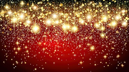 Shimmering Golden Lights on a Rich Red Background for Festive Celebrations, Holiday Events, and Seasonal Joyful Occasions