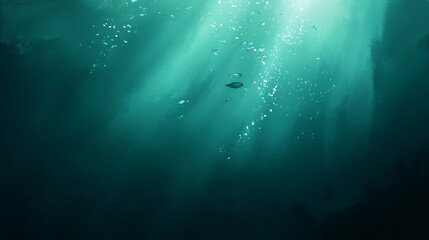 Obraz premium Minimalist Underwater Scene: Swarm of Fish Swimming in the Ocean with Sunlight Filtering Through. AI generated illustration