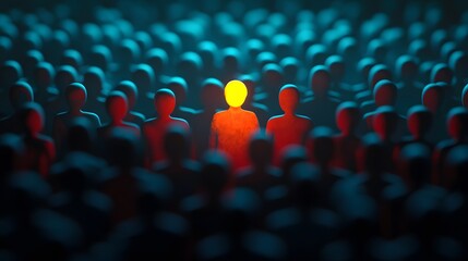 Vibrant Individual Among Uniform Crowd Symbolizing Uniqueness, Individuality, and Diversity in a Sea of Similarity and Conformity in a Modern Society
