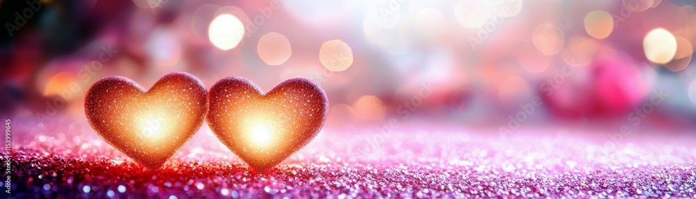 Poster sparkling heart shapes with soft glow on glitter background for romantic and affectionate themes
