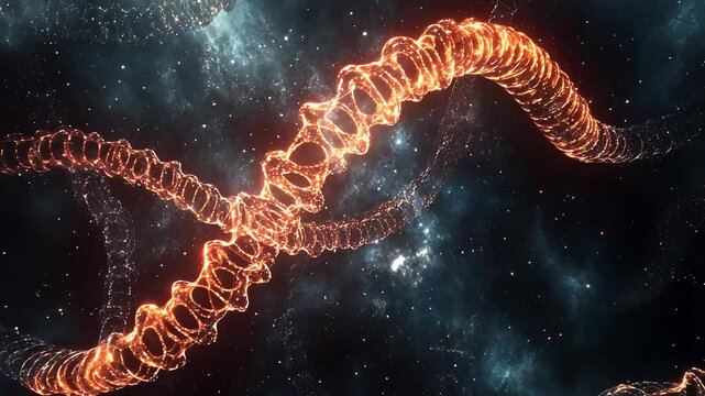 DNA double helix genetic material. Gene sequencing abstract design. Floating in space background, 
science, abstract, biology, biotechnology, molecular, health, genetic