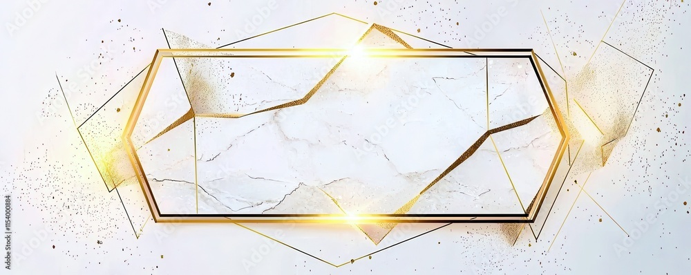 Poster elegant abstract frame with marble texture and golden accents on a light background for modern desig