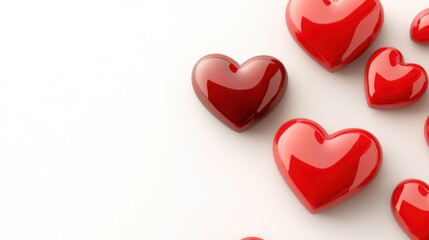 Red glossy hearts on white background.