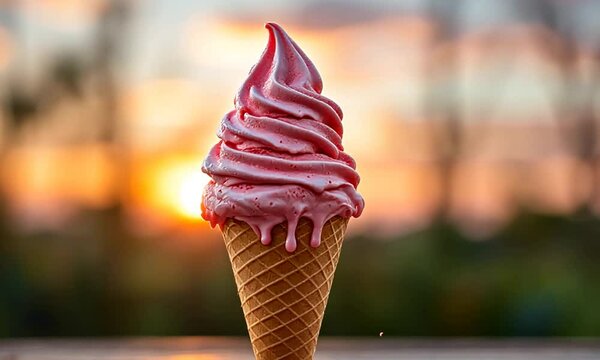 Melting ice cream in cone