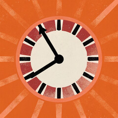 Naklejka premium Time racing forward, captured on a spinning clock's face.