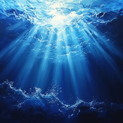 Reflection of Sunlight Through Ocean Water, Showing Waves and Depths in a Tranquil Underwater Environment