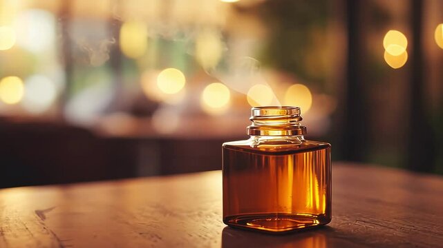 jar of aromatic oil close-up. Selective focus
