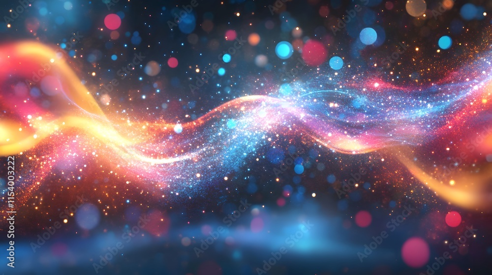 Aufkleber abstract space background with flowing waves of colorful light, sparkling glitter particles, and glo