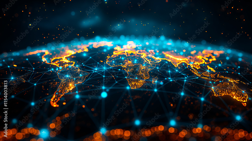 Aufkleber a digital concept of the world illuminated with glowing lines and dots, showcasing advanced global c