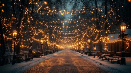 Enchanting winter night with twinkling lights