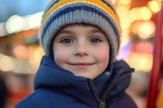 Generative AI Image of kud guy girl old Person Enjoying Carnival Holiday Fair with Vibrant Lights