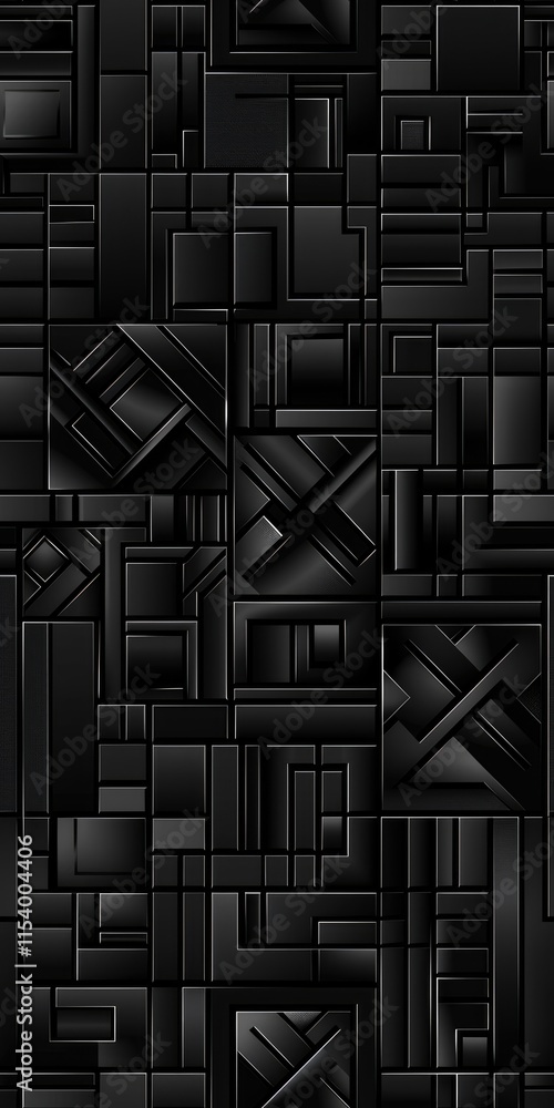 Poster a textured black pattern featuring various geometric shapes and lines.