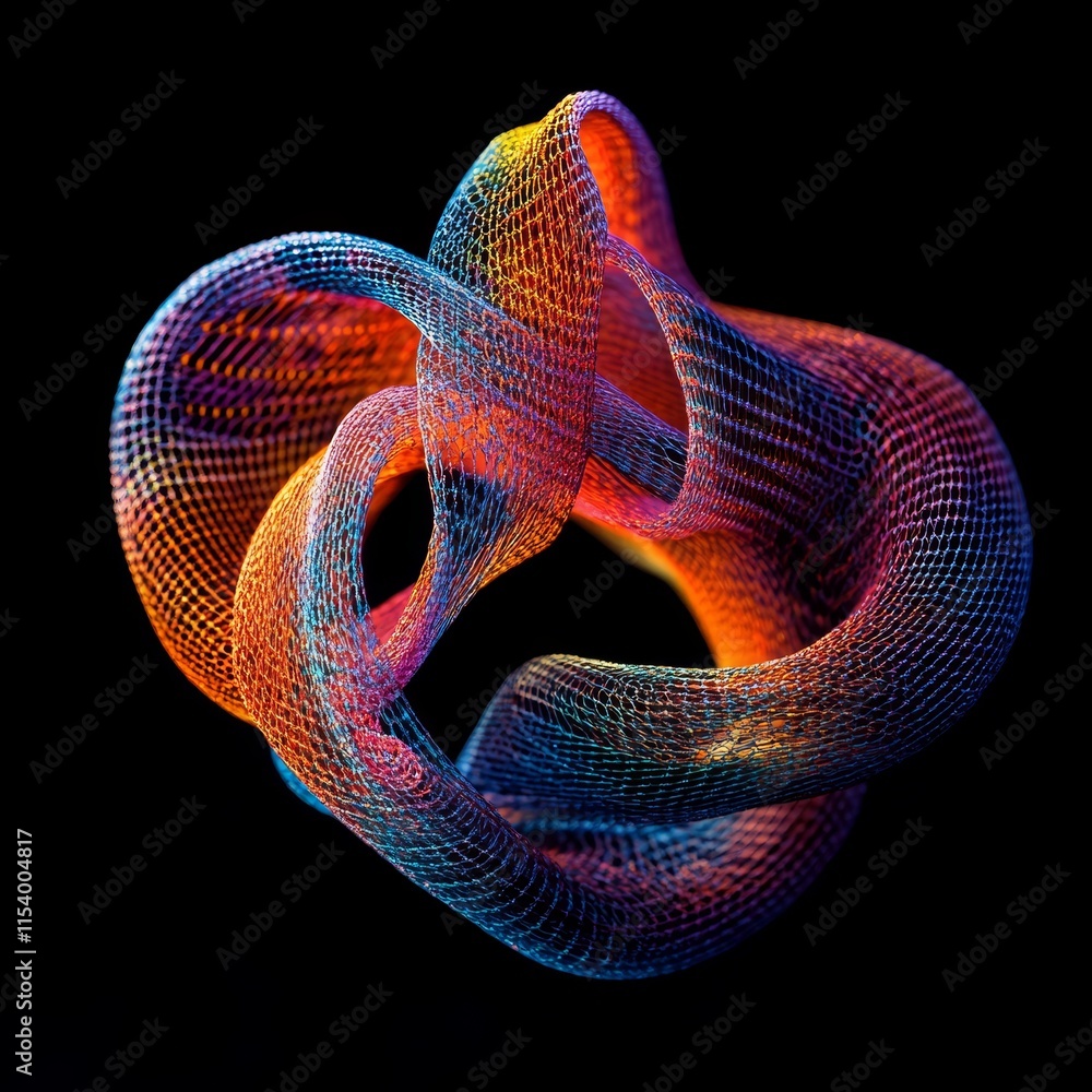 Aufkleber intricate 3d mesh design showcasing vibrant colors and complex shapes on a dark background