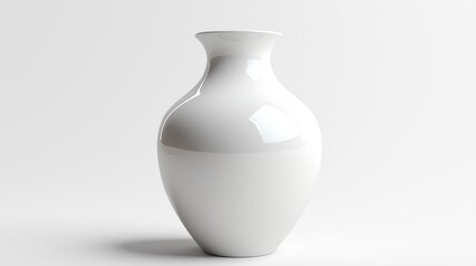 Glossy White Ceramic Vase with Rounded Shape on White Background
