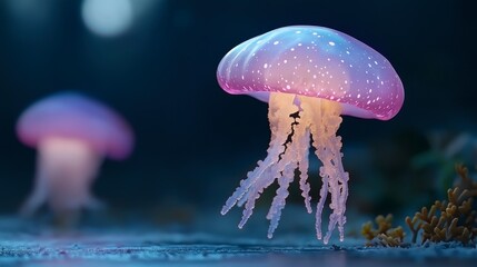 Serene Underwater World with Vibrant Jellyfish Illuminating the Ocean Floor in a Gigapixel Visual Experience of Nature's Beauty