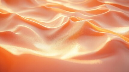 Fototapeta premium Light peach satin fabric with subtle ripples, soft and warm tones, glowing texture background