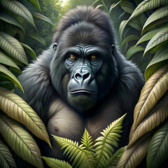 Obraz premium Majestic gorilla in lush jungle.