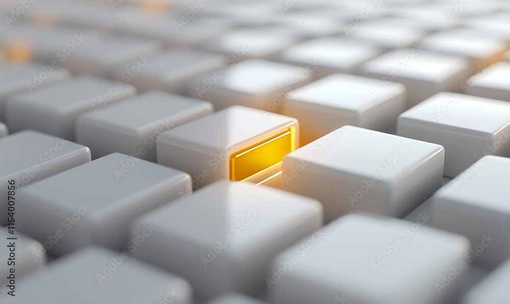 Poster close-up of a keyboard showing a single illuminated key among standard white keys, symbolizing focus
