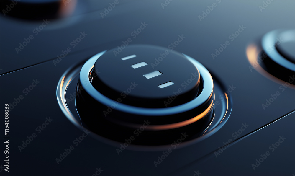 Poster close-up of a sleek, modern control button with illuminated indicators, set against a dark backgroun