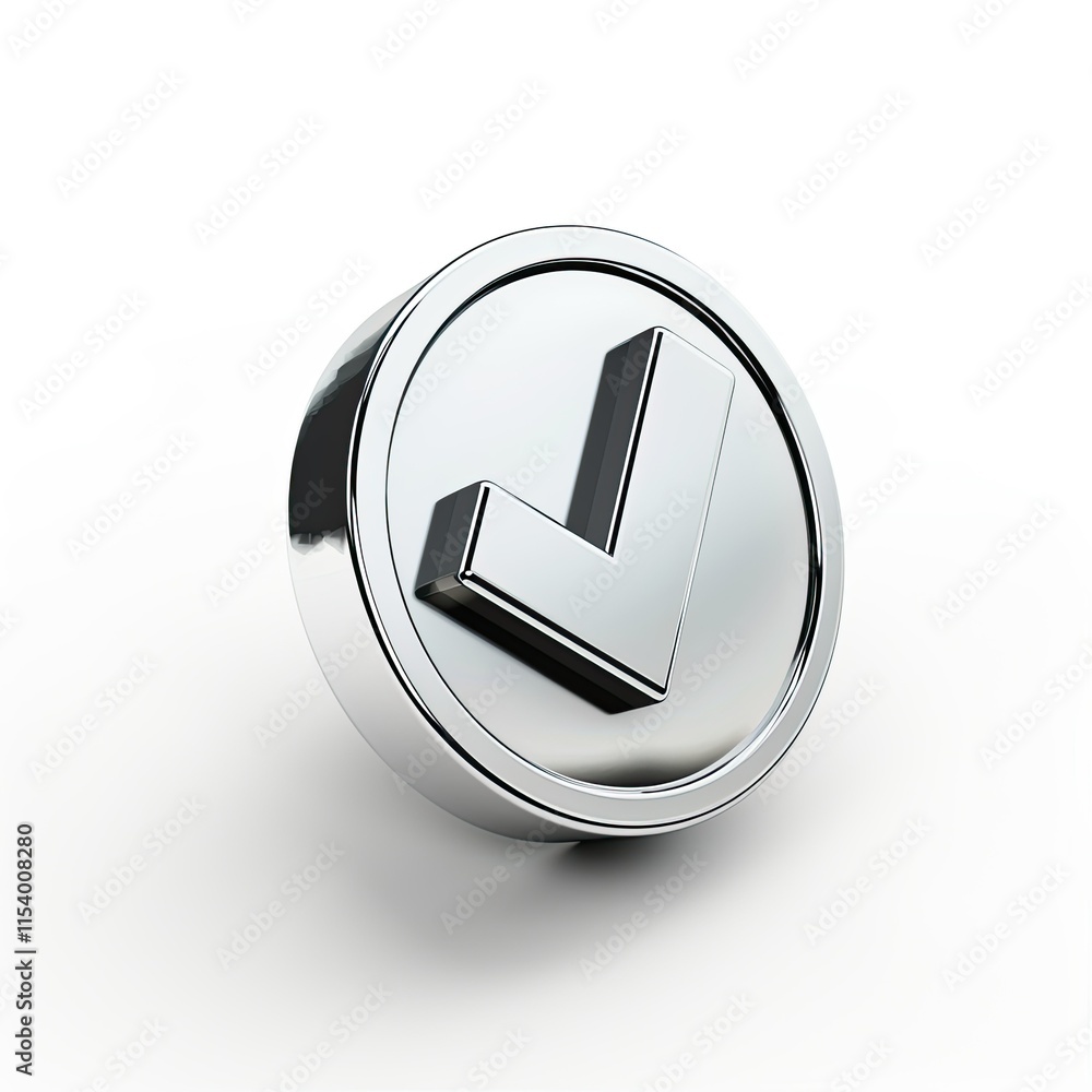 Poster a shiny, three-dimensional checkmark icon representing approval or confirmation. isolated on white b