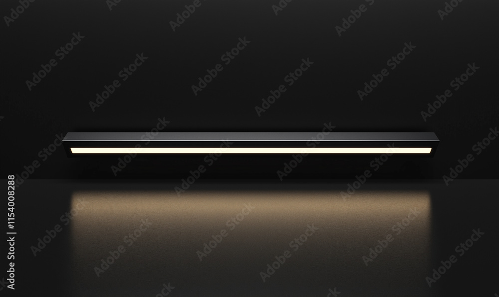 Poster a minimalist lighting fixture casts a soft glow on a reflective surface, set against a dark backgrou