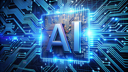  with AI text, circuits, and digital  symbol adorned 